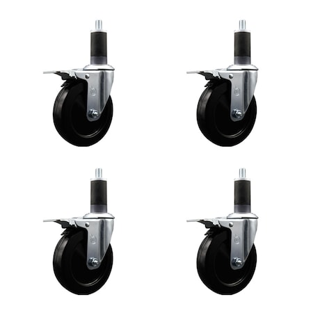 Service Caster 5'' Hard Rubber Swivel 1-1/4'' Expanding Stem Caster Set Total Lock Brake, 4PK SCC-EXTTL20S514-HRS-114-4
